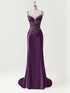 Mermaid Spaghetti Straps Satin Long Corset Appliqued Prom Dress
