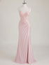Mermaid Spaghetti Straps V-Neck Sequins Prom Dress with Slit