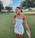 Strapless Blue Floral Mini Homecoming Dress Summer Dress Y2646