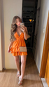 Cute Orange A-line Tiered Homecoming Dress Casual Dress Y6997