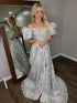 Off the Shoulder Jacquard Satin Long Prom Dress with Slit