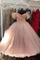 Pink Tulle Off The Shoulder Prom Dresses With Lace Up, Sweetheart Formal Gowns GJS750