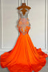 Sexy Sleeveless Jewel Neck Satin Mermaid Prom Dresses with Sweep Train