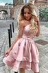 One Shoulder Homecoming Dress Satin Short Cocktail Dress SYH70