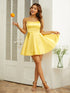 Satin Short Dresses Spaghetti Strap Homecoming Dress SYH47