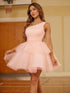 Tulle Ruffles One-Shoulder Short/Mini Dresses SYH57