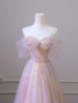 Shiny Tulle Sequins Long Prom Dress, A-Line Off the Shoulder Evening Dress Y1416