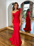 Red One-Shoulder Mermaid Prom Dress with Structural Ruffled Strap