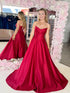 Red Satin Strapless Structured Corset Bodice Prom Dress