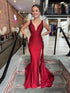 Red V-Neck Side Cutouts Prom Dress with High Slit