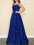 Royal Blue Sequin Square Neckline A-Line Prom Dress with Tank Straps