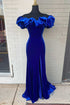 Off The Shoulder Royal Blue Formal Dress With Slit SYP95