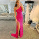 Sequin Prom Dresses Sheath/Mermaid One Shoulder Floor Length With Slit ZXS738