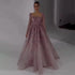 Serene Hill Muslim Pink A Line Beaded Luxury Dubai Long Evening Dresses Gowns   For Woman Wedding Party