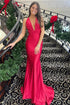 Simple Red Mermaid Satin Halter Backless Prom Dresses Evening Dress
