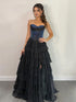 Sparkly A Line Sweetheart Tiered Chiffon Prom Dress with Slit