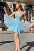 Sparkly Blue A-line Spaghetti Straps Homecoming Dress Short Prom Dresses