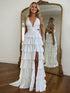 Sparkly A Line Tiered Beaded Corset Long Prom Dress with Slit