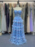 Strapless Floral Tulle Prom Dress with Tiered Ruffles