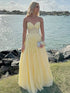 Strapless Lace Applique A-Line Empire-Waist Tulle Prom Dress