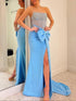 Strapless Mermaid Corset Side Bowknot Prom Dress with Slit