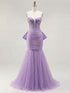 Strapless Mermaid Sequin Corset Ruched Long Prom Dress