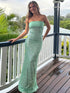 Strapless Scoop Neck Sequined Sheath Long Prom Dress