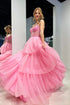 Tiered Ruffle Sequin-Embroidery Corset Long Prom Gown
