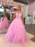 Sweetheart 3D Floral Corset Bodice Prom Dress with Tulle Skirt