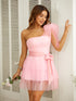 Tube Top Dress Tulle Belt One-Shoulder Short/Mini Dresses SYH50