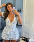 Deep V Neck Floral Dress Cute A-line Homecoming Dress Y2317