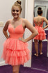 V Neck Layered Coral Short Prom Dresses Homecoming Dresses PD446