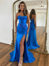 Nadia |Mermaid Strapless Satin Long Prom Dress With Slit