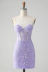 Classy Lilac Bodycon Sweetheart Corset Short Homecoming Dress with Sequins