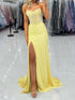 Yellow Strapless Rhinestone Corset Prom Dress with Slit