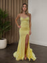 Yellow Strapless Sweetheart Neckline Ruched Prom Dress with Thigh Slit