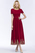 A-line Ankle Length Short Sleeves Appliques Plus Size Prom Dresses with Sash
