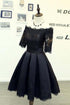 A-line Black Short Sleeves Homecoming Dresses With Lace Applique PD134