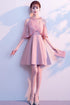 A-line High Neck Satin Pink Homecoming Dresses Party Dresses PD089