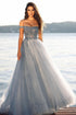 A-line Long Glitter Off-the-shoulder Gray Prom Dresses