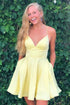 A-line Satin Fit and Flare Yellow Homecoming Dress with Pockets PD333