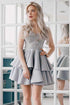A-Line Spaghetti Straps Grey Satin Homecoming Dress with Appliques  PD027