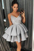A-Line Spaghetti Straps Grey Satin Homecoming Dress with Lace Beading PD024