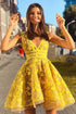 A-line V-neck Sleeveless Short Yellow Homecoming Dress PD381