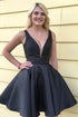 A Line V Neck Black Simple Homecoming Dresses with Pocket PD240