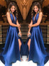 A-Line V-neck Sleeveless With Ruffles Satin Prom Dresses