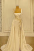 A-Line Wide Straps Square Neckline Beading Prom Dress With Side Slit