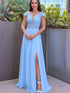 A-Line/Elegant Floor-Length Off-the-Shoulder Sleeveless Chiffon Applique Prom Dresses