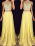 A-Line/Elegant Scoop Sleeveless Beading Chiffon Two Piece Prom Dresses