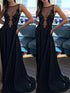 A-Line/Elegant Sleeveless Bateau Chiffon Applique Prom Dresses